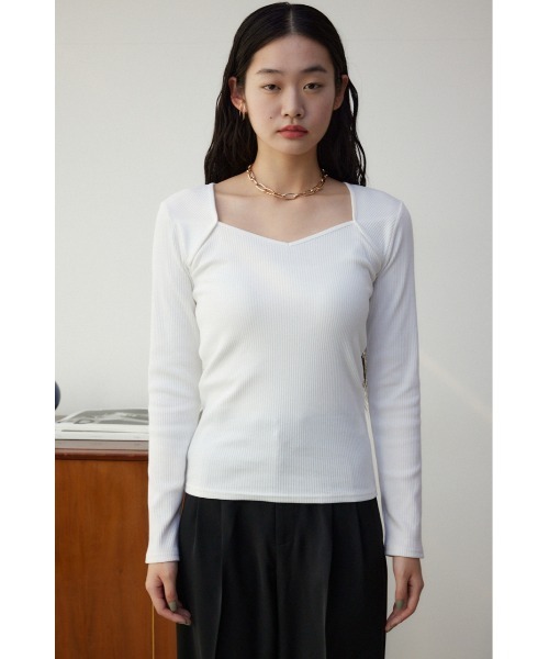 AZUL by moussy(アズールバイマウジー)の「ダイヤネック長袖リブトップス(Tシャツ/カットソー・レディース・ブラック/グレー/オフホワイト・SMALL/MEDIUM)」の7枚目の写真