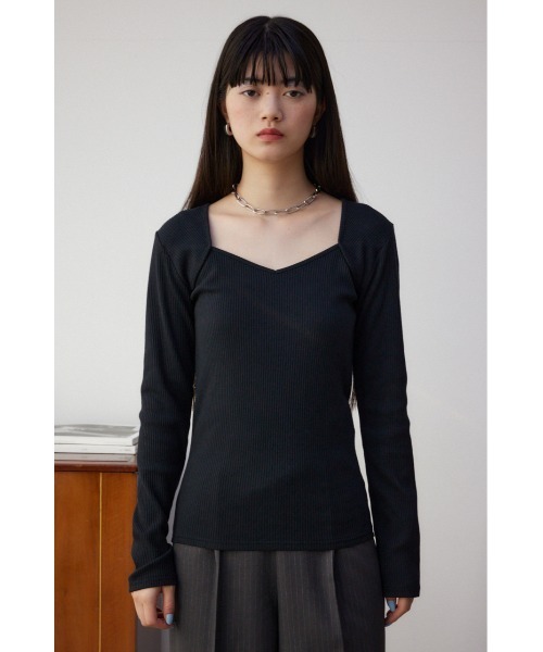 AZUL by moussy(アズールバイマウジー)の「ダイヤネック長袖リブトップス(Tシャツ/カットソー・レディース・ブラック/グレー/オフホワイト・SMALL/MEDIUM)」の17枚目の写真
