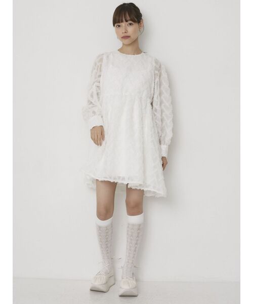 merry jenny（メリージェニー）の「fluffyパフスリーブミニワンピース（ワンピース・レディース・ピンク/オフホワイト・FREE）」の14枚目の写真