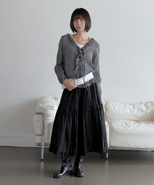 UNE MANSION（ユヌマンション）の「【丈感を自由に選べるスカート 】【ショート丈＆ロング丈 】【 2color ／ 2lengths 】フリルレースポップコーンティアードギャザースカート（スカート・レディース・ホワイト系その他/ホワイト/ブラック/ブラック系その他・FREE）」の22枚目の写真