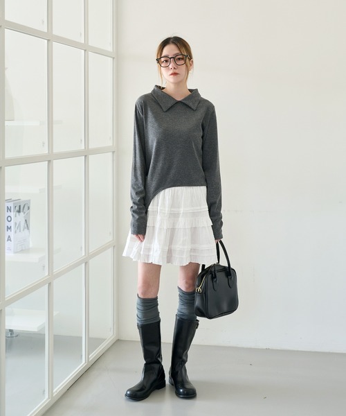 UNE MANSION（ユヌマンション）の「【丈感を自由に選べるスカート 】【ショート丈＆ロング丈 】【 2color ／ 2lengths 】フリルレースポップコーンティアードギャザースカート（スカート・レディース・ホワイト系その他/ホワイト/ブラック/ブラック系その他・FREE）」の8枚目の写真