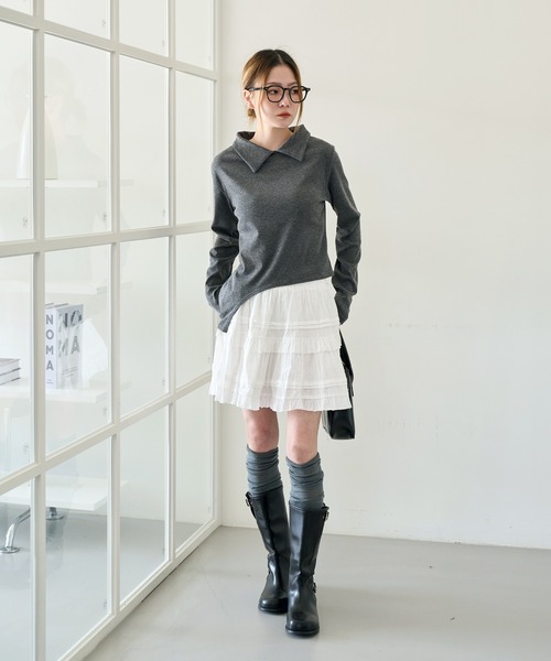 UNE MANSION（ユヌマンション）の「【丈感を自由に選べるスカート 】【ショート丈＆ロング丈 】【 2color ／ 2lengths 】フリルレースポップコーンティアードギャザースカート（スカート・レディース・ホワイト系その他/ホワイト/ブラック/ブラック系その他・FREE）」の9枚目の写真