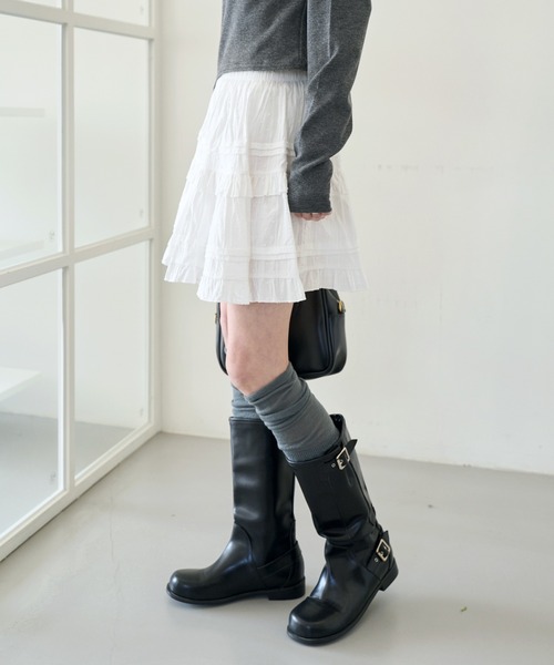 UNE MANSION（ユヌマンション）の「【丈感を自由に選べるスカート 】【ショート丈＆ロング丈 】【 2color ／ 2lengths 】フリルレースポップコーンティアードギャザースカート（スカート・レディース・ホワイト系その他/ホワイト/ブラック/ブラック系その他・FREE）」の11枚目の写真