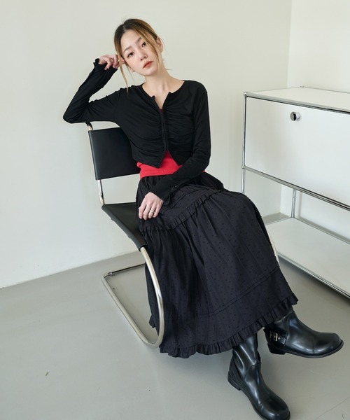 UNE MANSION（ユヌマンション）の「【丈感を自由に選べるスカート 】【ショート丈＆ロング丈 】【 2color ／ 2lengths 】フリルレースポップコーンティアードギャザースカート（スカート・レディース・ホワイト系その他/ホワイト/ブラック/ブラック系その他・FREE）」の16枚目の写真