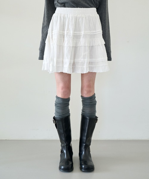 UNE MANSION（ユヌマンション）の「【丈感を自由に選べるスカート 】【ショート丈＆ロング丈 】【 2color ／ 2lengths 】フリルレースポップコーンティアードギャザースカート（スカート・レディース・ホワイト系その他/ホワイト/ブラック/ブラック系その他・FREE）」の17枚目の写真