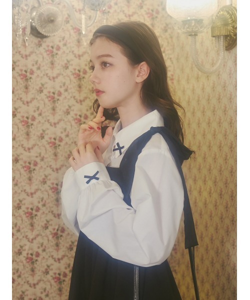 LUZAN/リボン付きスモークパフスリーブシフォンワンピース LOULOU WILLOUGHBY】ギャザーシフォンスリーブワンピース