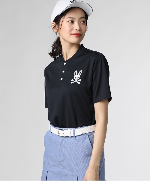 Psycho Bunny（サイコバニー）の「[GOLF][WOMEN]ワンポイントカモバニー ヘンリーネックTシャツ（Tシャツ/カットソー・レディース・ネイビー/ライトブルー/ブラック・1/2）」の3枚目の写真