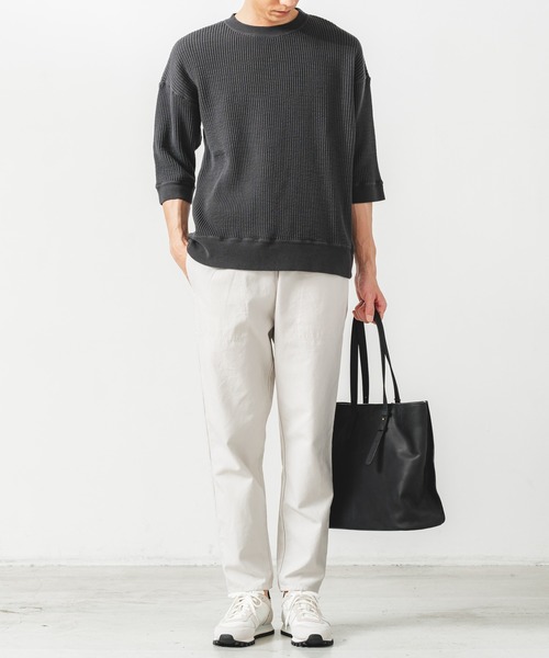 quadro(クオドロ)の「ビッグワッフル6分袖クルーネックプルオーバー(Tシャツ/カットソー・メンズ・キナリ/チャコール/グリーン・MEDIUM/LARGE)」の10枚目の写真
