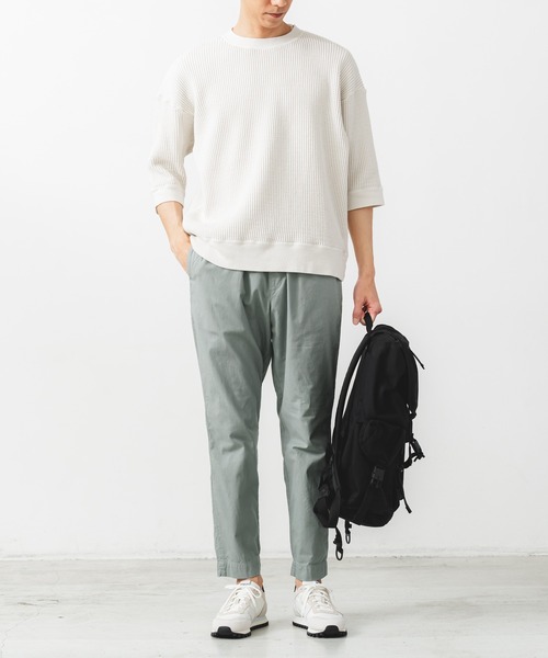 quadro(クオドロ)の「ビッグワッフル6分袖クルーネックプルオーバー(Tシャツ/カットソー・メンズ・キナリ/チャコール/グリーン・MEDIUM/LARGE)」の8枚目の写真