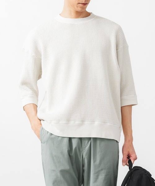 quadro(クオドロ)の「ビッグワッフル6分袖クルーネックプルオーバー(Tシャツ/カットソー・メンズ・キナリ/チャコール/グリーン・MEDIUM/LARGE)」の7枚目の写真