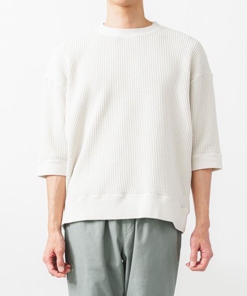 quadro(クオドロ)の「ビッグワッフル6分袖クルーネックプルオーバー(Tシャツ/カットソー・メンズ・キナリ/チャコール/グリーン・MEDIUM/LARGE)」の15枚目の写真