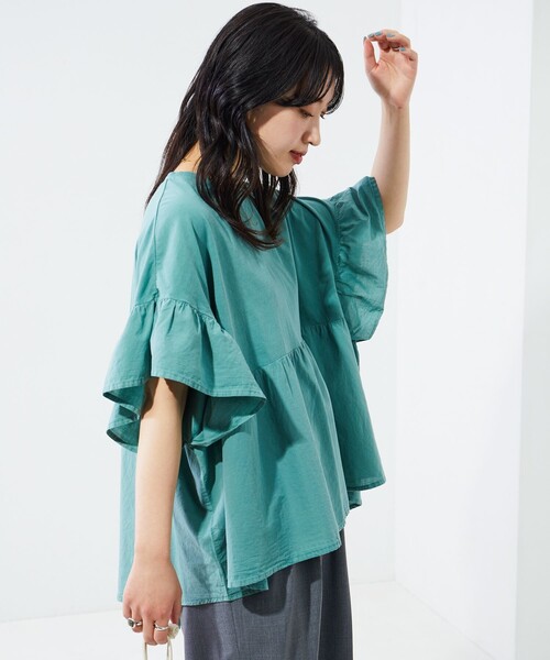 FREAK'S STORE(フリークスストア)の「限定展開 ピグメント 加工 ドッキング フリルトップス(Tシャツ/カットソー・レディース・オレンジ/ライトグレー/グリーン/オフホワイト/ブラック・フリ-)」の5枚目の写真