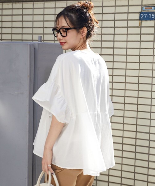 FREAK'S STORE(フリークスストア)の「限定展開 ピグメント 加工 ドッキング フリルトップス(Tシャツ/カットソー・レディース・オレンジ/ライトグレー/グリーン/オフホワイト/ブラック・フリ-)」の21枚目の写真