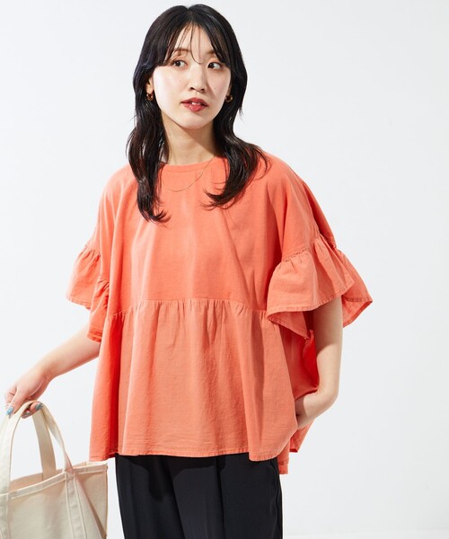 FREAK'S STORE(フリークスストア)の「限定展開 ピグメント 加工 ドッキング フリルトップス(Tシャツ/カットソー・レディース・オレンジ/ライトグレー/グリーン/オフホワイト/ブラック・フリ-)」の7枚目の写真