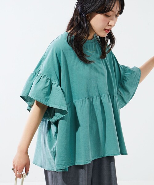 FREAK'S STORE(フリークスストア)の「限定展開 ピグメント 加工 ドッキング フリルトップス(Tシャツ/カットソー・レディース・オレンジ/ライトグレー/グリーン/オフホワイト/ブラック・フリ-)」の11枚目の写真