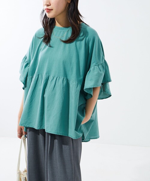 FREAK'S STORE(フリークスストア)の「限定展開 ピグメント 加工 ドッキング フリルトップス(Tシャツ/カットソー・レディース・オレンジ/ライトグレー/グリーン/オフホワイト/ブラック・フリ-)」の12枚目の写真