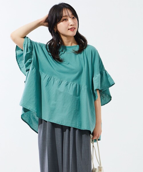 FREAK'S STORE(フリークスストア)の「限定展開 ピグメント 加工 ドッキング フリルトップス(Tシャツ/カットソー・レディース・オレンジ/ライトグレー/グリーン/オフホワイト/ブラック・フリ-)」の13枚目の写真