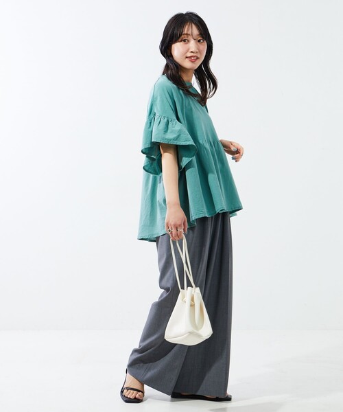 FREAK'S STORE(フリークスストア)の「限定展開 ピグメント 加工 ドッキング フリルトップス(Tシャツ/カットソー・レディース・オレンジ/ライトグレー/グリーン/オフホワイト/ブラック・フリ-)」の16枚目の写真