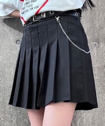 ベルト付きチェーンプリーツミニスカート