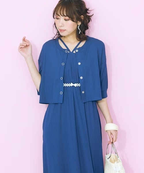 marun（マルン）の「＜大きいサイズ＞ ワンピース＋カーディガンセットアップ marun（ワンピース・レディース・ネイビー/ピンク/ライム・5L/4L/3L/LL/L）」の2枚目の写真