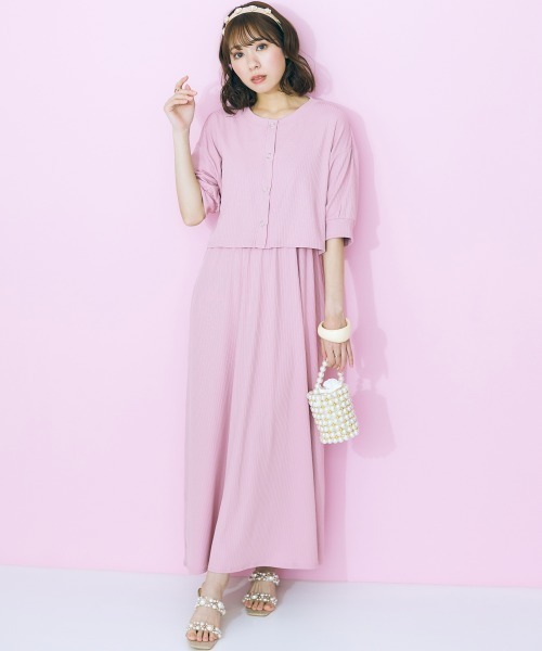 marun（マルン）の「＜大きいサイズ＞ ワンピース＋カーディガンセットアップ marun（ワンピース・レディース・ネイビー/ピンク/ライム・5L/4L/3L/LL/L）」の3枚目の写真