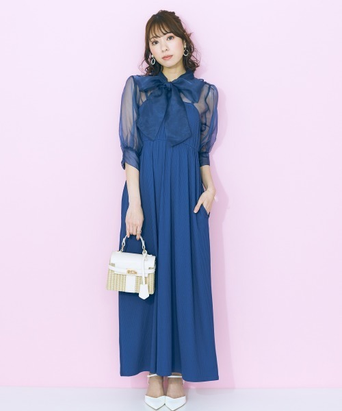 marun（マルン）の「＜大きいサイズ＞ ワンピース＋カーディガンセットアップ marun（ワンピース・レディース・ネイビー/ピンク/ライム・5L/4L/3L/LL/L）」の5枚目の写真