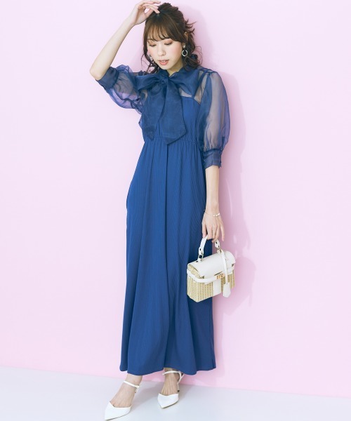 marun（マルン）の「＜大きいサイズ＞ ワンピース＋カーディガンセットアップ marun（ワンピース・レディース・ネイビー/ピンク/ライム・5L/4L/3L/LL/L）」の6枚目の写真