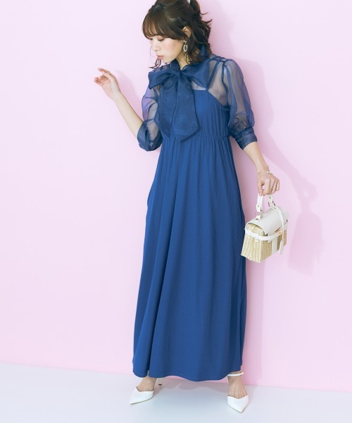 marun（マルン）の「＜大きいサイズ＞ ワンピース＋カーディガンセットアップ marun（ワンピース・レディース・ネイビー/ピンク/ライム・5L/4L/3L/LL/L）」の8枚目の写真