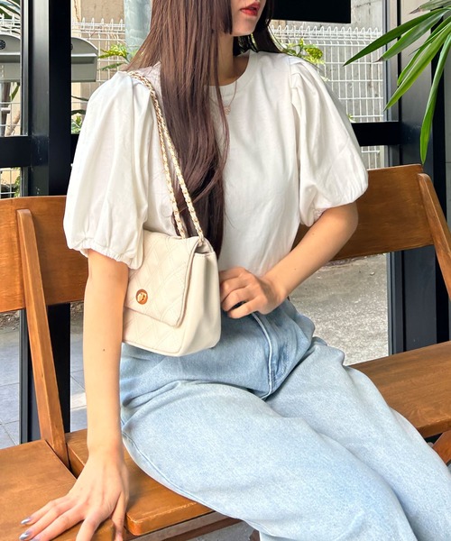 INGNI（イング）の「パフスリーブトップス（Tシャツ/カットソー・レディース・ブラック/オフホワイト/ピンク・M）」の13枚目の写真