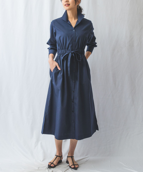 NARACAMICIE(ナラカミーチェ)の「【NARACAMICIE】スタンドカラーシャツワンピース(ワンピース・レディース・ホワイト/ブルー・M/XL)」の2枚目の写真