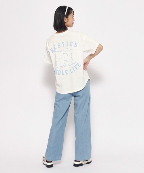 PINK-latte（ピンクラテ）の「◆【接触冷感】クマちゃんTシャツ（Tシャツ/カットソー・キッズ・ライトブルー/オフホワイト/ベージュ・13/14/15 /16）」の6枚目の写真