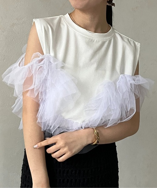 Thevon(ゼボン)の「チュールビスチェドッキングノースリプルオーバー(Tシャツ/カットソー・レディース・ブラック/グレー/オフホワイト/ブルー・FREE)」の5枚目の写真