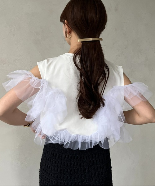 Thevon(ゼボン)の「チュールビスチェドッキングノースリプルオーバー(Tシャツ/カットソー・レディース・ブラック/グレー/オフホワイト/ブルー・FREE)」の7枚目の写真