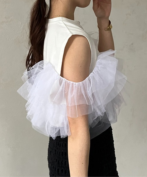 Thevon(ゼボン)の「チュールビスチェドッキングノースリプルオーバー(Tシャツ/カットソー・レディース・ブラック/グレー/オフホワイト/ブルー・FREE)」の8枚目の写真