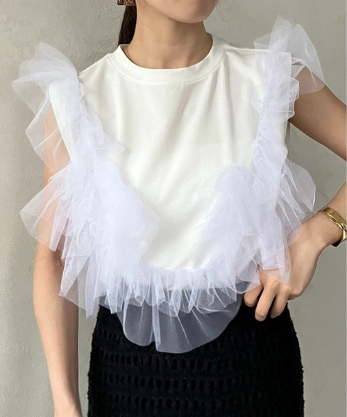 Thevon(ゼボン)の「チュールビスチェドッキングノースリプルオーバー(Tシャツ/カットソー・レディース・ブラック/グレー/オフホワイト/ブルー・FREE)」の9枚目の写真