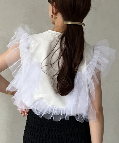 Thevon(ゼボン)の「チュールビスチェドッキングノースリプルオーバー(Tシャツ/カットソー・レディース・ブラック/グレー/オフホワイト/ブルー・FREE)」の10枚目の写真