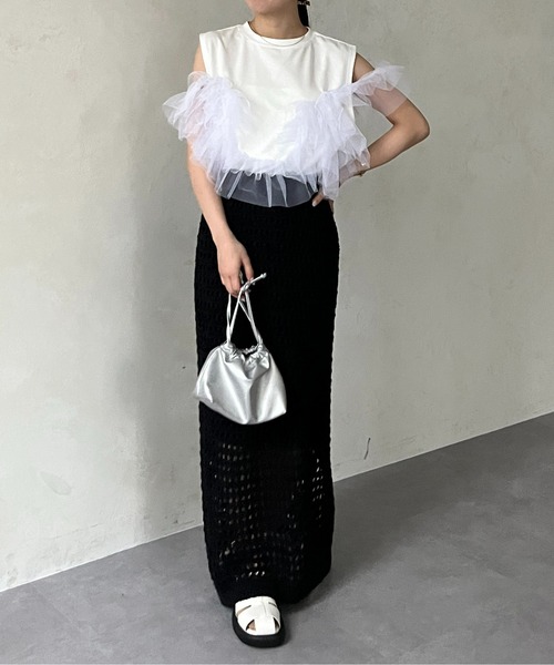 Thevon(ゼボン)の「チュールビスチェドッキングノースリプルオーバー(Tシャツ/カットソー・レディース・ブラック/グレー/オフホワイト/ブルー・FREE)」の11枚目の写真