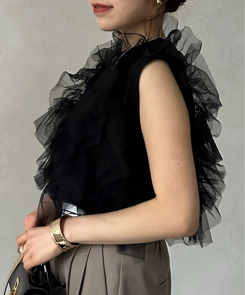 Thevon(ゼボン)の「チュールビスチェドッキングノースリプルオーバー(Tシャツ/カットソー・レディース・ブラック/グレー/オフホワイト/ブルー・FREE)」の15枚目の写真