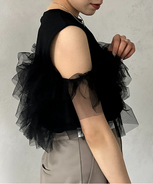 Thevon(ゼボン)の「チュールビスチェドッキングノースリプルオーバー(Tシャツ/カットソー・レディース・ブラック/グレー/オフホワイト/ブルー・FREE)」の17枚目の写真