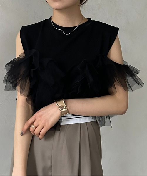 Thevon(ゼボン)の「チュールビスチェドッキングノースリプルオーバー(Tシャツ/カットソー・レディース・ブラック/グレー/オフホワイト/ブルー・FREE)」の18枚目の写真