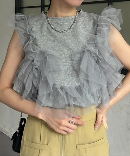 Thevon(ゼボン)の「チュールビスチェドッキングノースリプルオーバー(Tシャツ/カットソー・レディース・ブラック/グレー/オフホワイト/ブルー・FREE)」の22枚目の写真