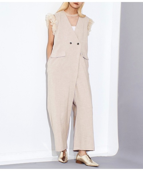 Settimissimo（セッティミッシモ）の「リネンライク ワイドオールインワン（ワンピース・レディース・ブラック/ベージュ・FREE）」の2枚目の写真