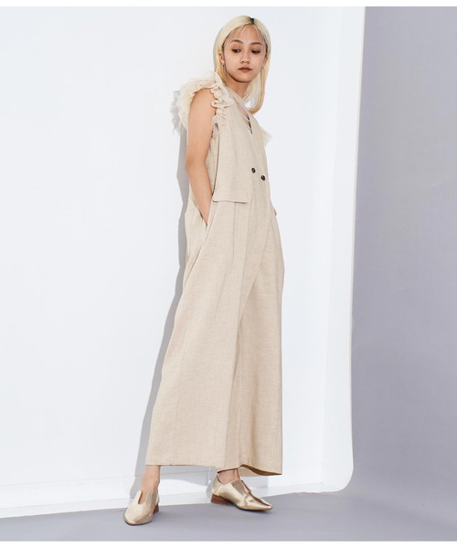 Settimissimo（セッティミッシモ）の「リネンライク ワイドオールインワン（ワンピース・レディース・ブラック/ベージュ・FREE）」の9枚目の写真