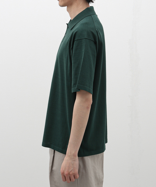 ATON(エイトン)の「ATON (エイトン) FRESCA KNIT CREW P0L0 KNIT KRAGCM0401(ポロシャツ・メンズ・ブラック/グリーン・4/6)」の5枚目の写真