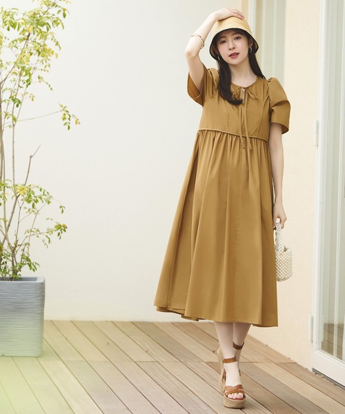洗えるボリュームスリーブ・ギャザーロング丈ワンピース（ワンピース）｜RUIRUE BOUTIQUE（ルイルエブティック）