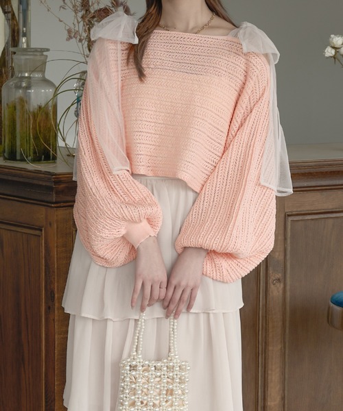 Ambre Neige(アンブルネージュ)の「2wayスカシアミリボンニット(ニット/セーター・レディース・ライトブルー/ライトパープル/アイボリー/チャコールグレー/ピンク/ライトグリーン・FREE)」の6枚目の写真