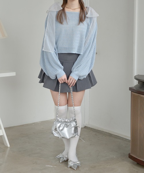 Ambre Neige(アンブルネージュ)の「2wayスカシアミリボンニット(ニット/セーター・レディース・ライトブルー/ライトパープル/アイボリー/チャコールグレー/ピンク/ライトグリーン・FREE)」の15枚目の写真