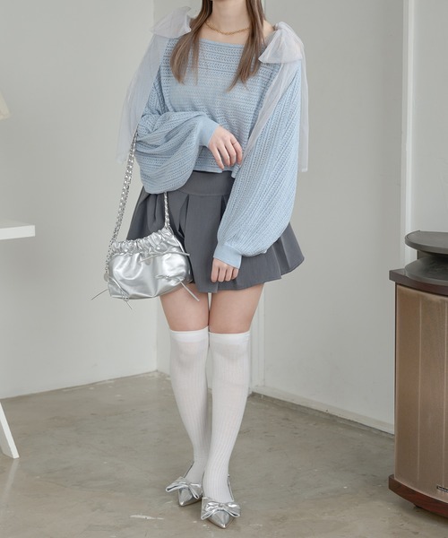 Ambre Neige(アンブルネージュ)の「2wayスカシアミリボンニット(ニット/セーター・レディース・ライトブルー/ライトパープル/アイボリー/チャコールグレー/ピンク/ライトグリーン・FREE)」の16枚目の写真