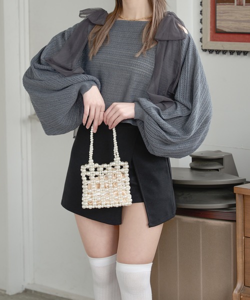 Ambre Neige(アンブルネージュ)の「2wayスカシアミリボンニット(ニット/セーター・レディース・ライトブルー/ライトパープル/アイボリー/チャコールグレー/ピンク/ライトグリーン・FREE)」の18枚目の写真