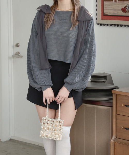 Ambre Neige(アンブルネージュ)の「2wayスカシアミリボンニット(ニット/セーター・レディース・ライトブルー/ライトパープル/アイボリー/チャコールグレー/ピンク/ライトグリーン・FREE)」の19枚目の写真